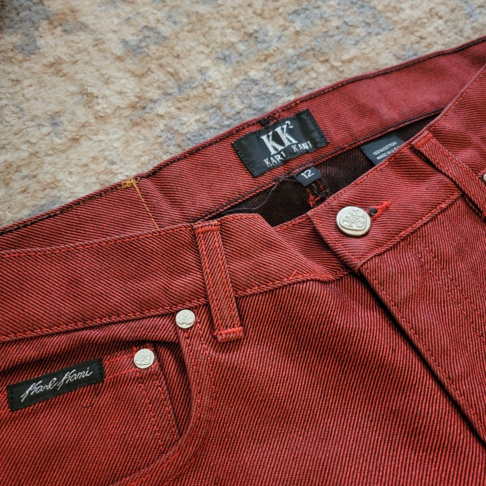 Karl Kani KK2 Y2K Women's Large/12 Red & Black Jean Jacket Jeans Set Hip Hop - Picture 3 of 8